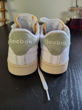 Reebok Kids White Sneakers with Sage Heel and Cream Sole
